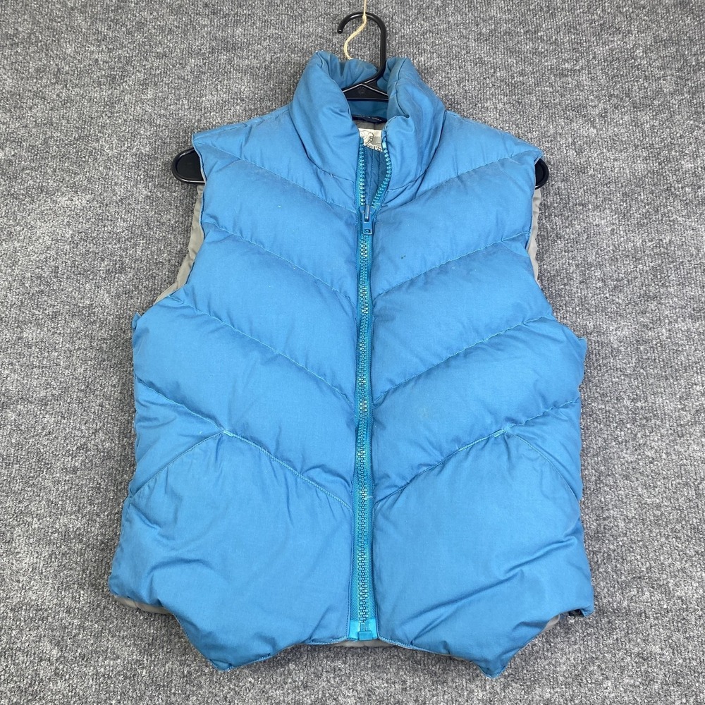 Early Winters Down Puffer Vest Mens Small Blue Quilted Zip Chevron Goose Down
